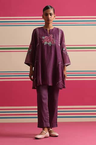 Beige Floral Embroidered Kurta & Pant Set 