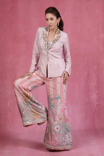 Sandhya Shah Luxe Embroidered Blazer Pant Set 