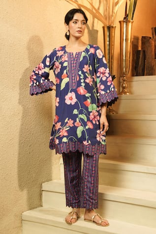 Surabhi Arya Botanical Floral Print Kurta & Stripe Pant Set 