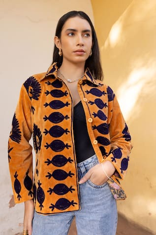 ASRUMO Velvet Applique Embroidered Jacket 