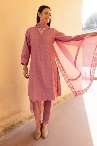 ASRUMO Schiffli Hand Embroidered Kurta Set 