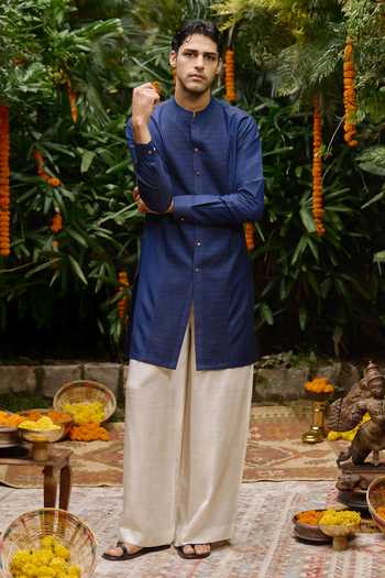 Philocaly Raunaq Smocking Detailed Front-Open Kurta 