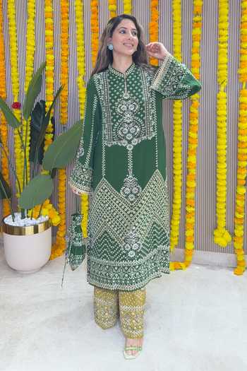 Surkh Syahi Mirror Work Kurta & Palazzo Set 