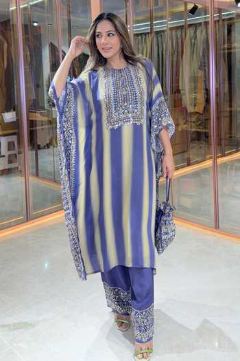 Surkh Syahi Striped Printed Kaftan & Gharara Set 