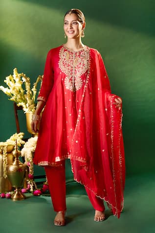 Samyukta Singhania Organza Silk Embroidered Anarkali Set 