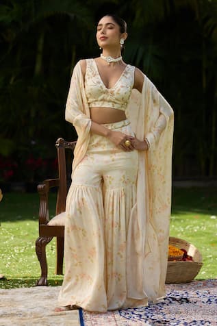 House Of Karmah Amber Bloom Floral Print Blouse Gharara Set 