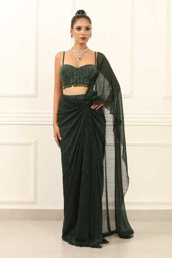 Omal Sindwani Emerald Eclipse Draped Saree With Blouse 