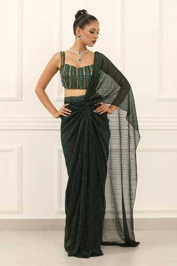 Omal Sindwani Emerald Luxe Draped Saree With Blouse 