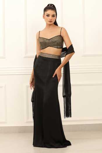 Omal Sindwani Black Metallic Blouse Skirt Set 