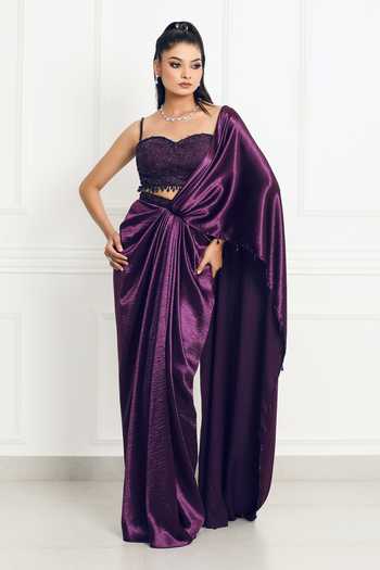Omal Sindwani Moonlight Orchid Drape Saree With Blouse 