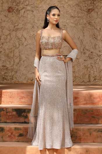 Omal Sindwani Lusture Luxe Embellished Blouse Skirt Set 