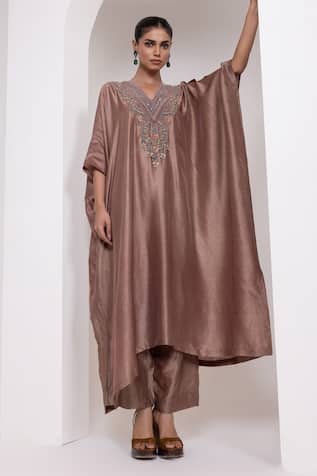 Oshi By Shikha Silk Embroidered Kaftan & Pant Set 