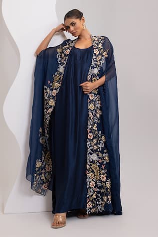 Oshi By Shikha Knotted Dress With Embridered Cape 
