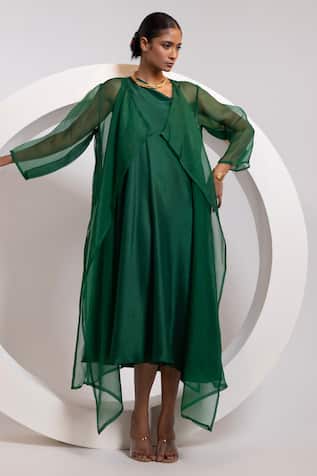 Oshi By Shikha One Shoulder Dress & Sheer Jacket 