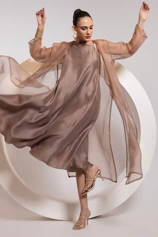 Oshi By Shikha One Shoulder Dress & Organza Jacket Set 