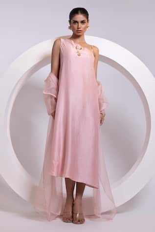 Oshi By Shikha One Shoulder Dress & Organza Jacket Set 
