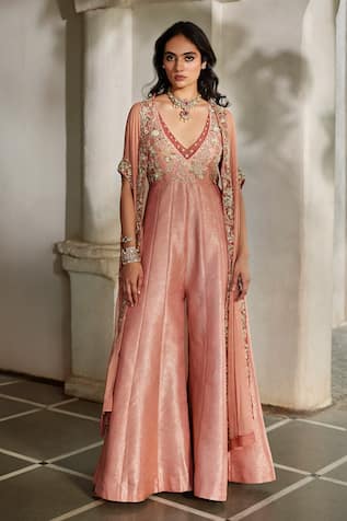 Paulmi And Harsh Zardozi Embroidered Jumpsuit With Cape 