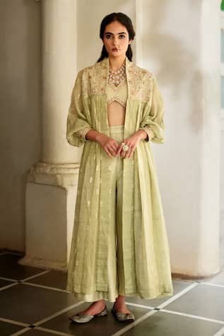 Paulmi And Harsh Embroidered Jacket Palazzo Set 