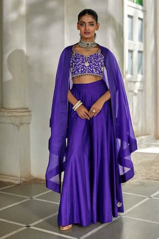 Paulmi And Harsh Embroidered Cape Palazzo Set 