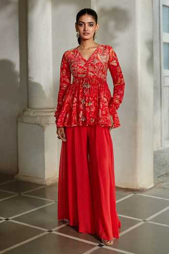 Paulmi And Harsh Printed Peplum Top & Palazzo Set 