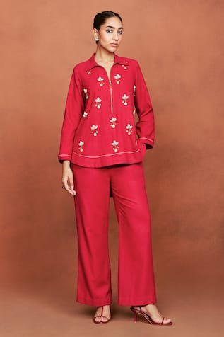 Sue Mue Fae Shell Embellished Shirt & Pant Set 