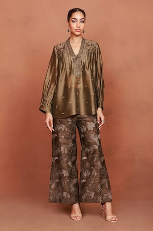 Sue Mue Aashi Floral Pattern Top & Pant Set 