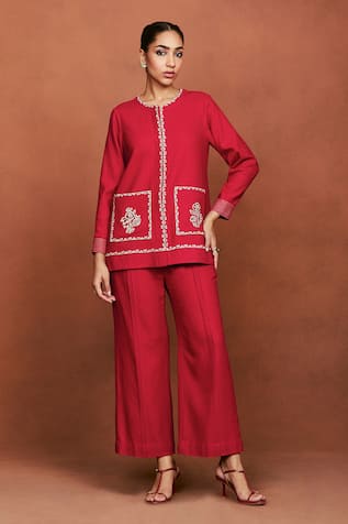 Sue Mue Boha Bead Embroidered Shirt & Pant Set 