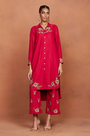 Sue Mue Zil Floral Embroidered Tunic & Pant Set 