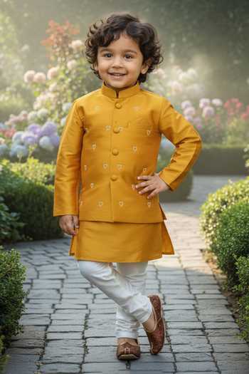 Maaikid Heart Pearl Embroidered Bundi & Kurta Set 