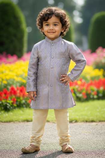 Maaikid Pastel Blue Brocade Sherwani Set 
