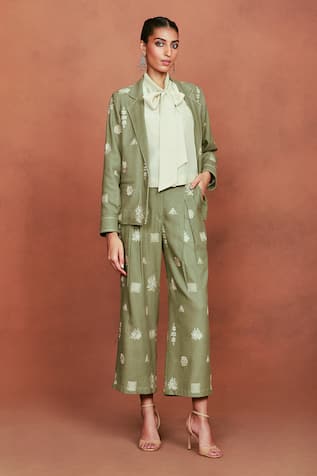 Sue Mue Zaa Tribal Embroidered Blazer & Pant Set 