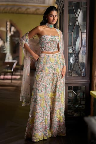 Seema Gujral Multi-Coloured Embroidered Corset Sharara Set 