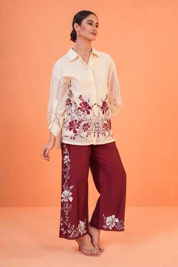 Origani Chanderi Silk Embroidered Shirt With Pant 