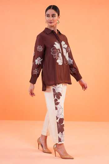 Origani Chanderi Silk Resham Embroidered Shirt 