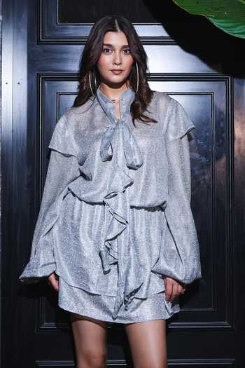 SONAM PARMAR JHAWAR Snowflake Shimmer Ruffle Dress  