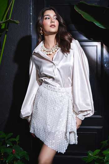 SONAM PARMAR JHAWAR Zizi Satin Shirt & Sequin Skirt Coord Set 