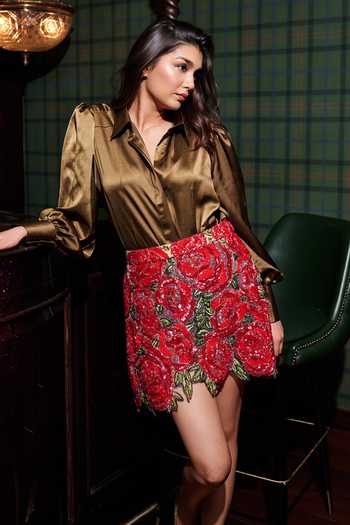 SONAM PARMAR JHAWAR Rosette Shirt & Floral Skirt Set 