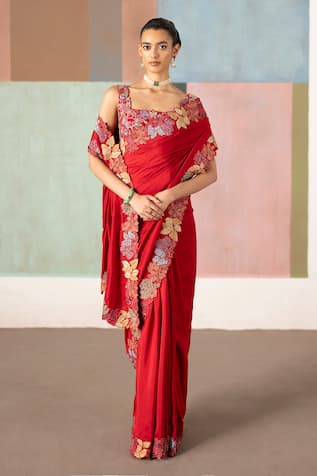 Mishru Selene Floral Embroidered Saree With Blouse 