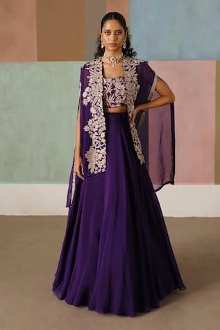 Mishru Avi Embroidered Cape Lehenga Set 