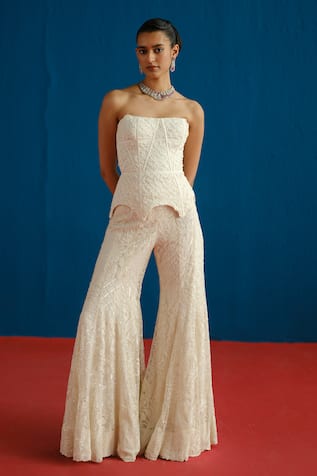 Mishru Ole Embroidered Corset & Flared Pant Set 