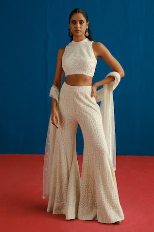 Mishru Eshara Embroidered Crop Top Pant Set 