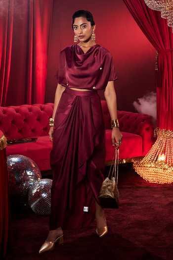 House Of Fett Amoura Embellished Top & Draped Skirt Set 
