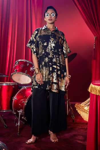 House Of Fett Printed Kaftan Shirt & Pant Set 