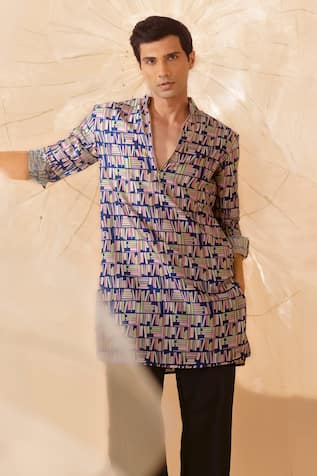 Eleven Brothers Printed Silk Zipper Kurta 