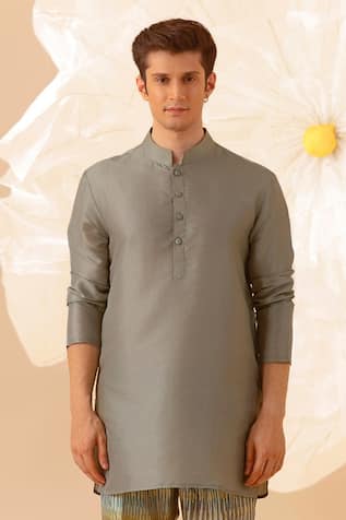 Eleven Brothers Silk Mandarin Collar Kurta 