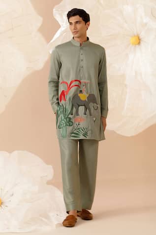 Eleven Brothers Elephant Embroidered Kurta & Pant Set 