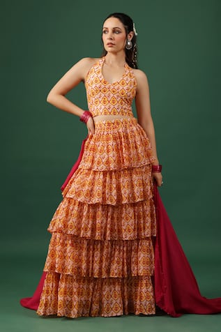 Baaro Masi Waterfall Style Printed Skirt Set 