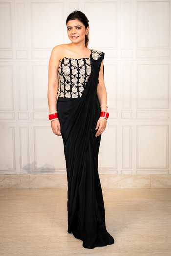 Ritika Verma Amira Floral Embroidered Corset With Pre-Draped Saree 