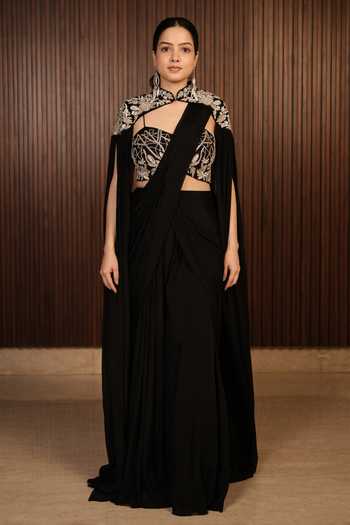 Ritika Verma Nuha Pre-Draped Saree Set With Embellished Cape 
