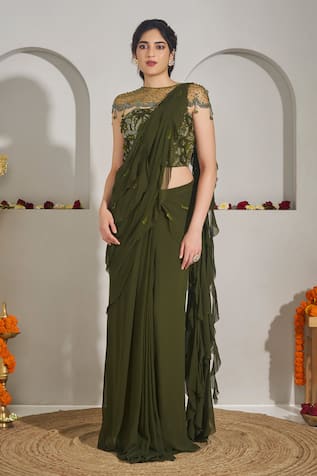 Rimple Agrawal Vishnupadi Draped Saree Cape Set 